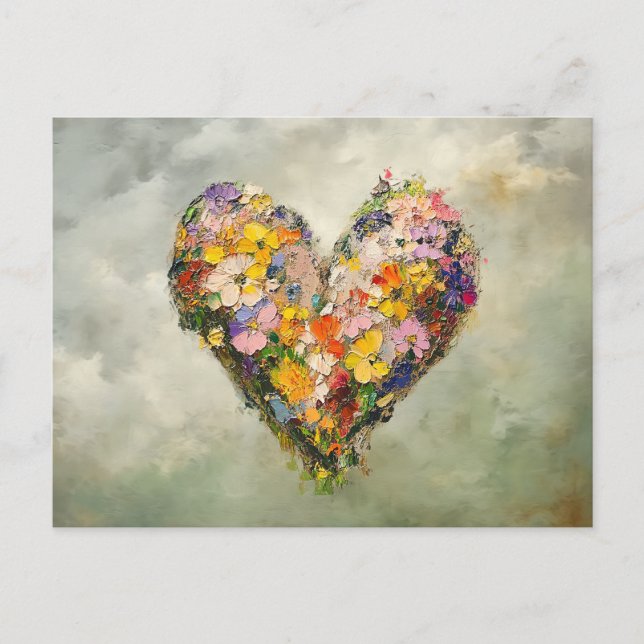 Cartão Postal Abstract Heart Flowers Impressionist Postcard (Frente)