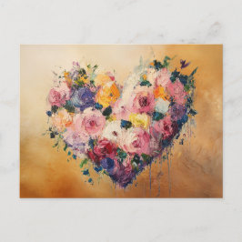 Cartão Postal Abstract Heart Flowers Impressionist Postcard