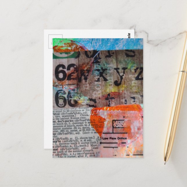 Cartão Postal Abstract Numbers Letters Grunge collage  (Frente/Verso In Situ)