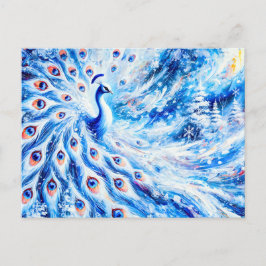 Cartão Postal Abstract Peacock in Winter with Snow in Colorful 