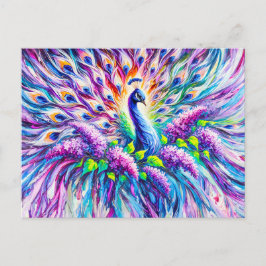 Cartão Postal Abstract Peacock with Lilac Blossoms in Oil