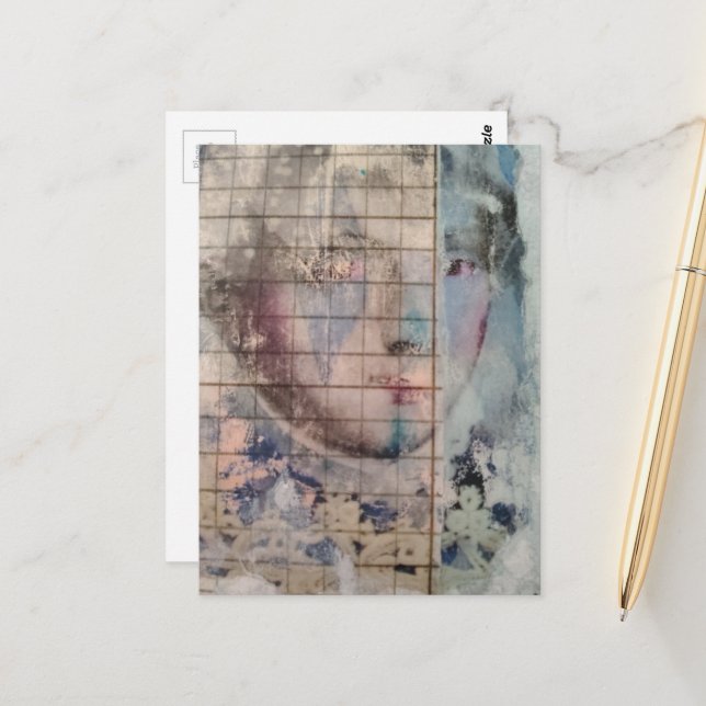 Cartão Postal abstract person face mixed media Collage (Frente/Verso In Situ)