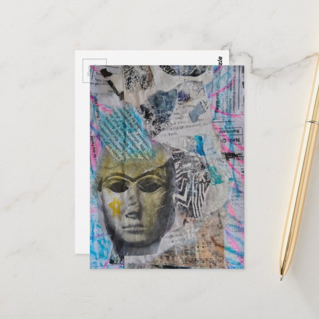 Cartão Postal Abstract Stone Face Mixed Media Collage (Frente/Verso In Situ)