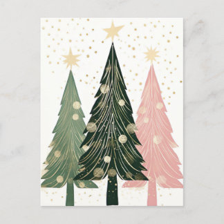 Cartão Postal Abstrakte pinke und grüne Weihnachtsbäume