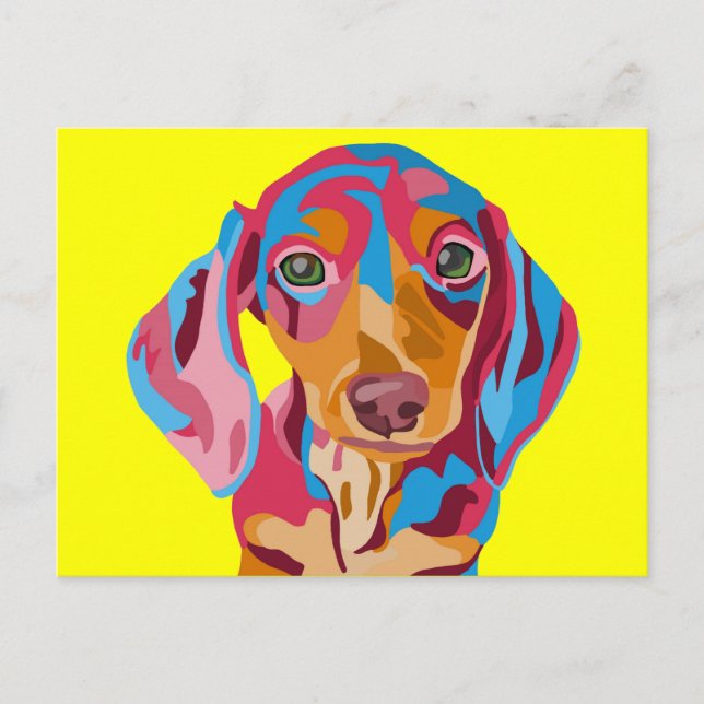 Cartão Postal Abstrato Amarelo Dachshund (Frente)