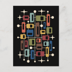 Cartão Postal Abstrato Atômico Colorido Retro Moderno de Meados