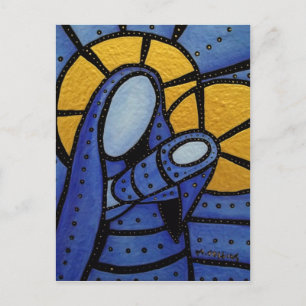 Cartão Postal Abstrato Azul Moderno Mãe e Filho