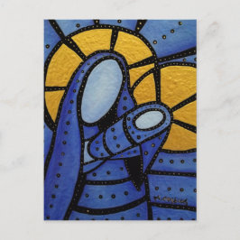 Cartão Postal Abstrato Azul Moderno Mãe e Filho