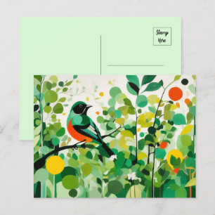 Cartão Postal Abstrato Bird Em Uma Ramificação