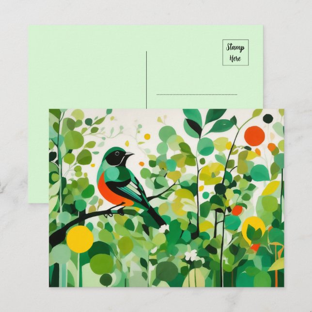 Cartão Postal Abstrato Bird Em Uma Ramificação (Frente/Verso)