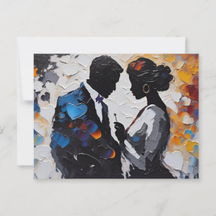 Cartão Postal Abstrato Casal no Amor entre Corações Coloridos