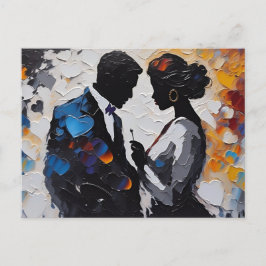 Cartão Postal Abstrato Casal no Amor entre Corações Coloridos