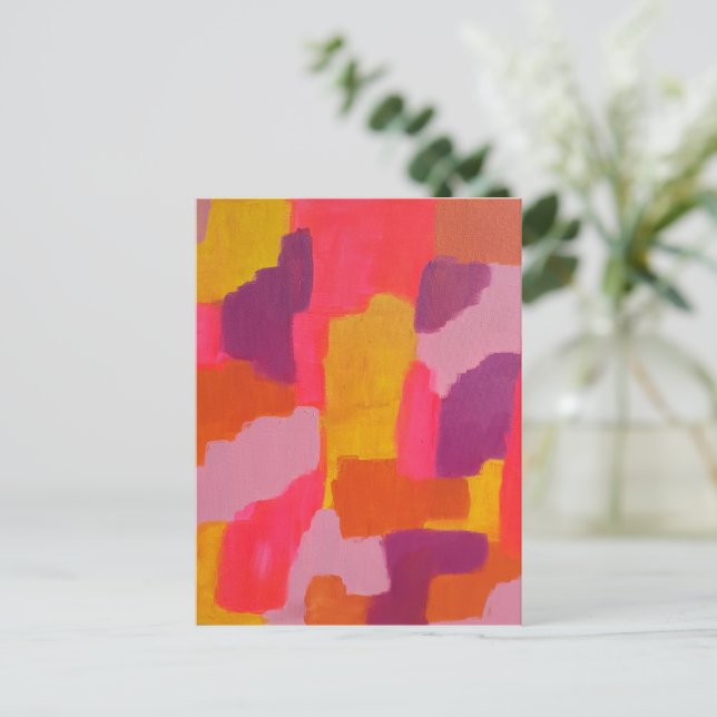 Cartão Postal Abstrato Cor-de-rosa e amarelo (Em pé/Frente)