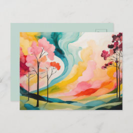 Cartão Postal Abstrato de Aquarela da Primavera Vibrante