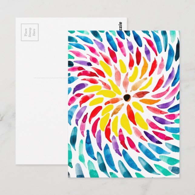 Cartão Postal Abstrato de aquarela espiral arco-íris (Frente/Verso)