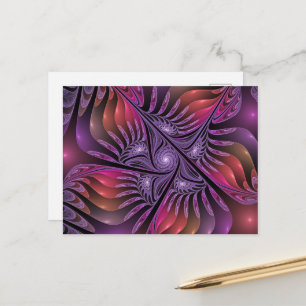 Cartão Postal Abstrato de Fantasia Colorida Fractal Roxo