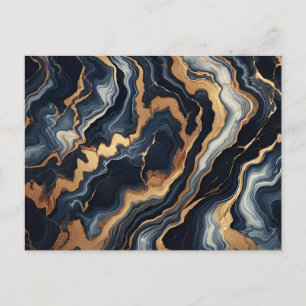 Cartão Postal Abstrato de pintura de mármore azul-marinho e Dour