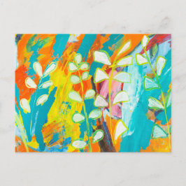 Cartão Postal Abstrato de pintura em acrílico floral multicolor