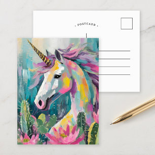 Cartão Postal Abstrato de Whimsical Unicorn e Succults