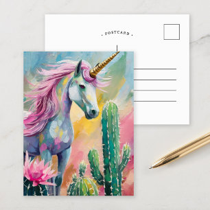 Cartão Postal Abstrato de Whimsical Unicorn e Succults
