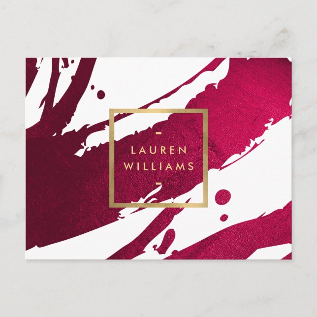 Cartão Postal Abstrato Deep Ruby Red Brushstrokes (Frente)