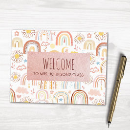 Cartão Postal Abstrato dos arco-íris e flores margaridas colorid