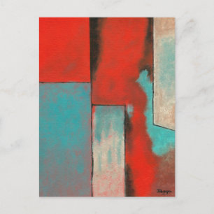 Cartão Postal Abstrato Expressionista Arte Pintura Turquesa Verm