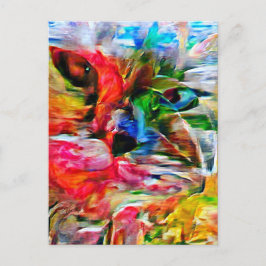 Cartão Postal Abstrato Expressionista Colorida Cat Art Impressão