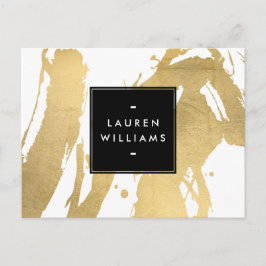 Cartão Postal Abstrato Faux Dourados Brushstrokes em Branco