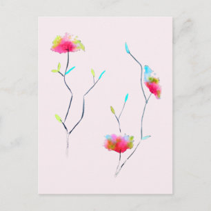 Cartão Postal Abstrato floral japonês inspirado em rosa abstrato