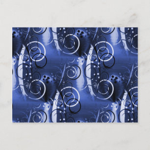 Cartão Postal Abstrato Floral Swirl Indigo Blue Girly Gifts