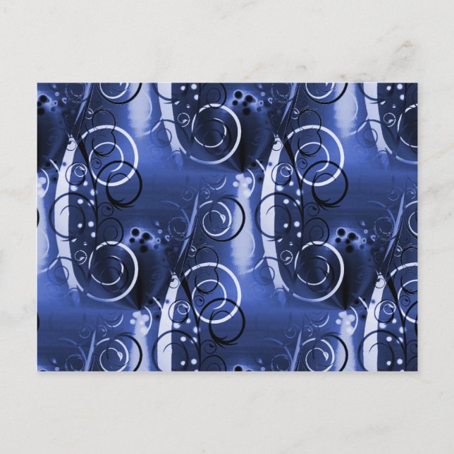 Cartão Postal Abstrato Floral Swirl Indigo Blue Girly Gifts (Frente)