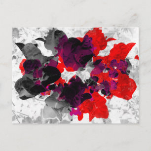 Cartão Postal Abstrato floral - vermelho e roxo sobre branco
