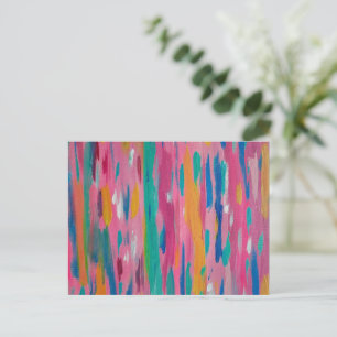 Cartão Postal Abstrato Impressão de Brushstrokes Rosa