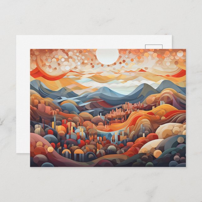 Cartão Postal Abstrato Landscape Valley Vs Mountain Illustrator (Frente/Verso)