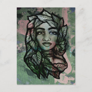 Cartão Postal Abstrato Mãe Terra Gaia Deusa Bruxa Verde