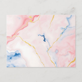 Cartão Postal Abstrato Marble Watercolor em Pastel Pinks Blues