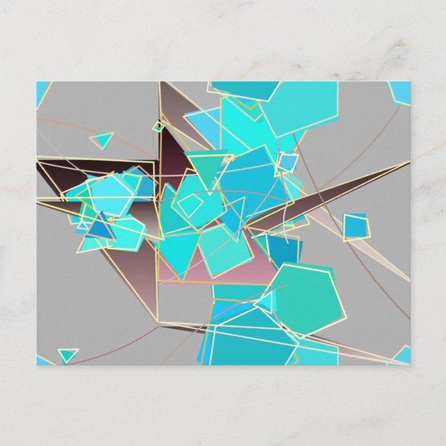 Cartão Postal Abstrato moderno - Geométrico, Cinzas e Turquesa (Frente)