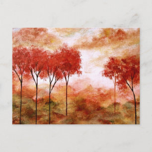Cartão Postal Abstrato Paisagem Arte Vermelha Pintura De Árvore