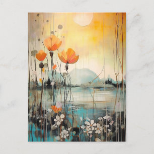 Cartão Postal Abstrato Paisagem com papoilas vermelhas