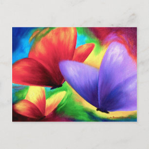 Cartão Postal Abstrato Purple Red Yellow Butterfly Moderna Art