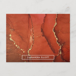 Cartão Postal Abstrato Red & Dourado Tinta Álcool Arte Líquida