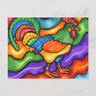 Cartão Postal Abstrato Rooster Bird Arte Colorida