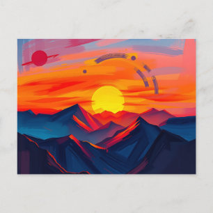 Cartão Postal Abstrato Sunset sobre Montanhas com Fiery