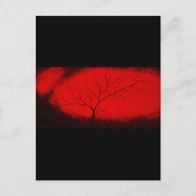 Cartão Postal Abstrato Tree & Red Sky Original Abstrato de Arte  (Frente)
