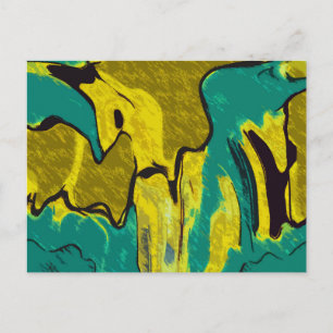 Cartão Postal Abstrato Verde de Jade Amarelo-Mostarda