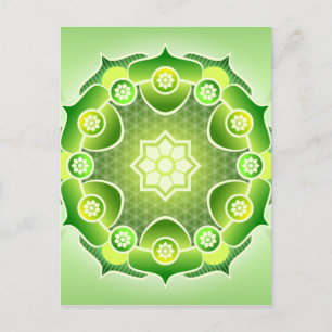 Cartão Postal Abstrato Verde Mandala Coração Espiritual Chakra
