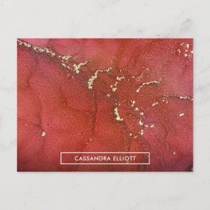 Cartão Postal Abstrato Vermelho e Dourado Tinta Álcool Marmorea