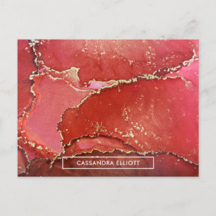 Cartão Postal Abstrato Vermelho e Dourado Tinta Álcool Marmorea