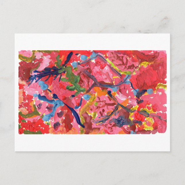 Cartão Postal Abstrato vermelho e rosa com realces azuis (Frente)